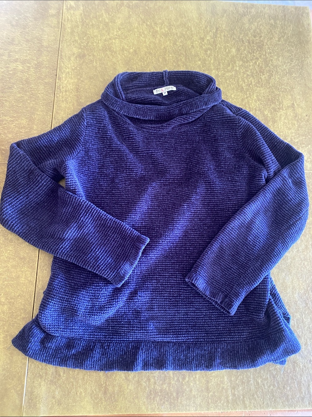 Medium Deep Navy Chenille Cowl Neck Sweater